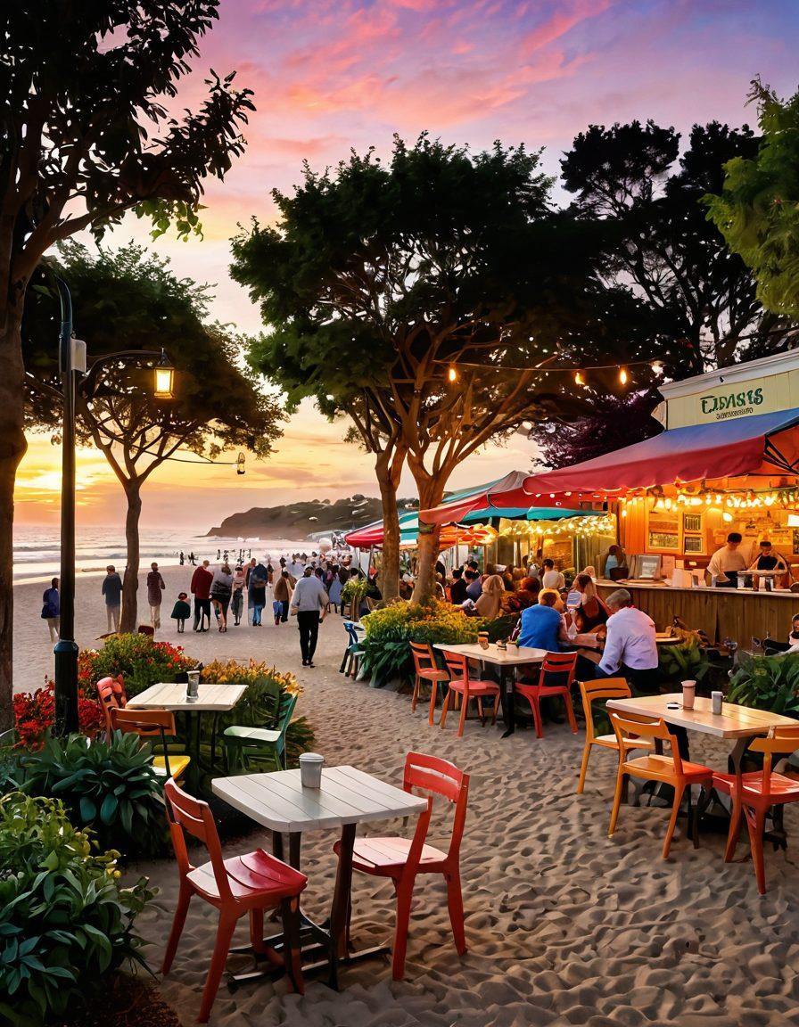 A serene landscape featuring various local happiness zones: a vibrant park filled with joyful families, a cozy café with people laughing over coffee, a tranquil beach at sunset with friends sharing stories, and a colorful farmer's market bustling with cheerful vendors. Emphasize warm light and inviting colors to evoke a sense of bliss and community. super-realistic. vibrant colors. warm lighting.